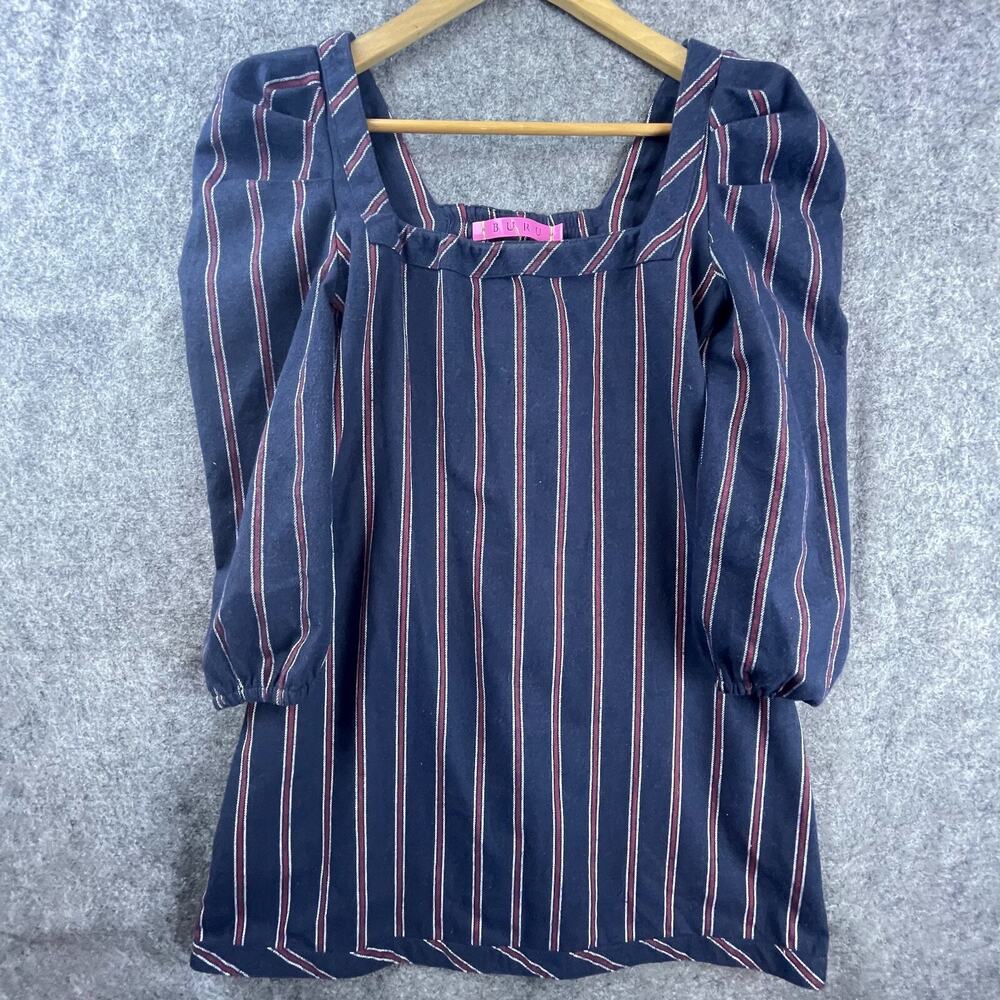 BURU Dress Extra Small Red Blue‎ Striped Peasant Mini Cute Loose Hippie Retro